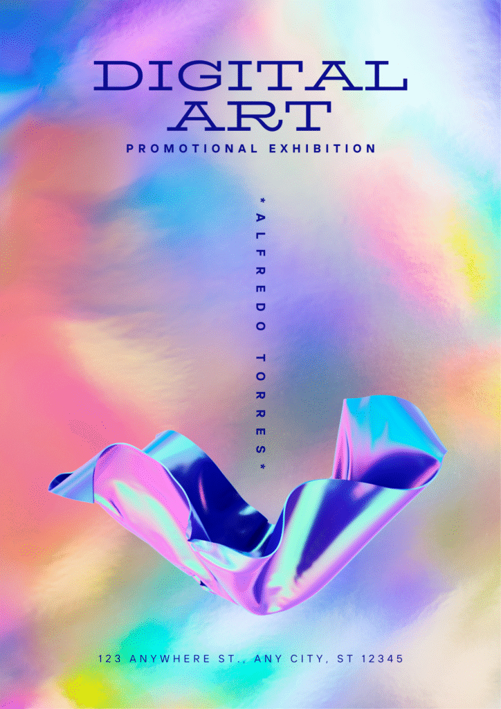 Gradient Background Digital Art Exhibition, Holographic and Modern Event Poster
